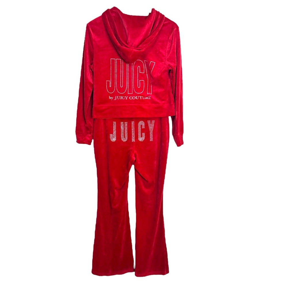 Vintage Juicy Couture Red Crushed Velvet Track Suit Bling Y2K Mobwife Size M